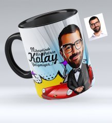 Kişiye Özel Bay Patron Karikatürlü Siyah Kupa Bardak - 1
