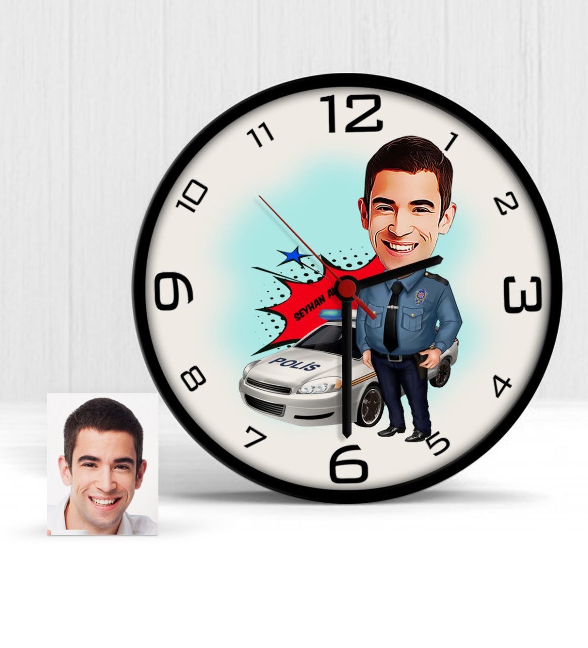 Kişiye Özel Trafik Polisi Karikatür Ahşap Duvar Saati - 2