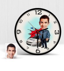 Kişiye Özel Trafik Polisi Karikatür Ahşap Duvar Saati - 2