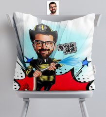 Kişiye Özel Bay İtfaiyeci Karikatürlü Saten Yastık