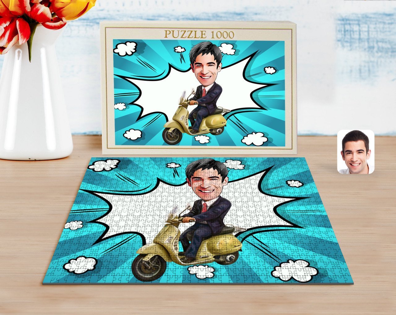Kişiye Özel Erkek Motorcu Karikatürlü 1000 Parça Profesyonel Puzzle-3