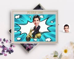 Kişiye Özel Erkek Motorcu Karikatürlü 1000 Parça Profesyonel Puzzle-3