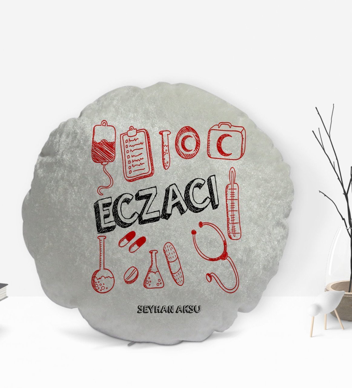Kişiye Özel İsimli Eczacı Tasarımlı Dekoratif Kırlent Yastık-2