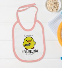 BK Kids Tehlikeliyim Diyorum Tasarımlı Pembe Bebek Body Zıbın ve Mama Önlüğü Hediye Seti-1