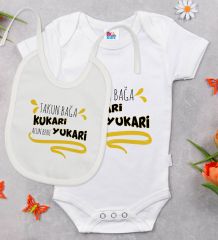 BK Kids Takun Bağa Kukari Tasarımlı Beyaz Bebek Body Zıbın ve Mama Önlüğü Hediye Seti-1