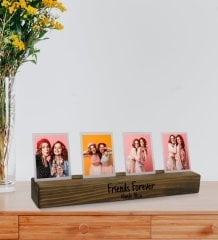 Arkadaşa Özel 4 Fotoğraflı Mesajlı Dekoratif Ahşap Stand