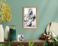 BK Home Karakalem Anne Kız Fotoğraflı El Yapımı Ahşap Çerçeveli Tablo-3