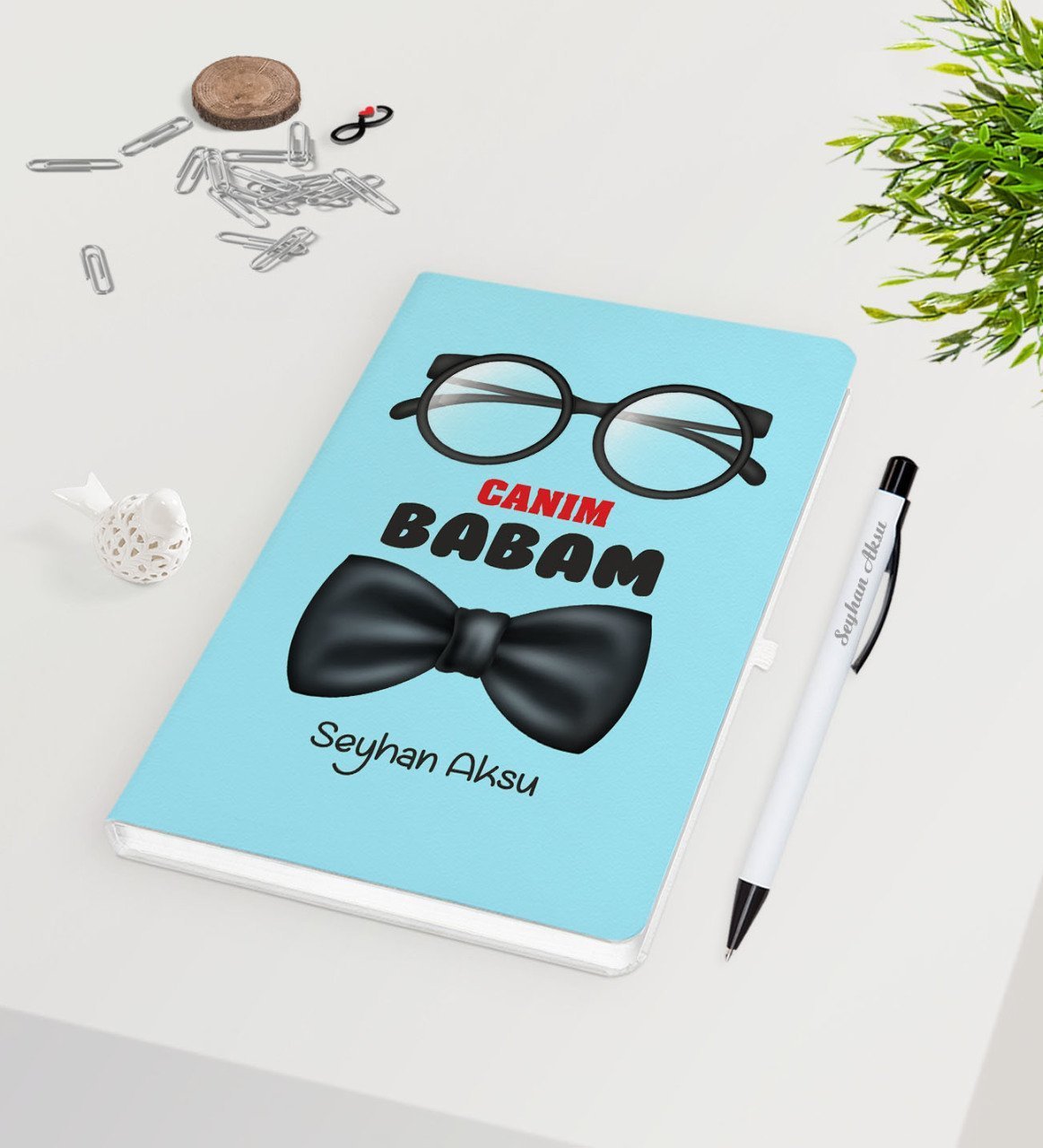 Kişiye Özel Canım Babam Tasarımlı Beyaz Defter Kalem Seti - Model 6