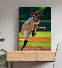 Evcil Dostlara Özel Beyzbol Oyuncusu Tasarımlı Portre Kanvas Tablo 50x70cm-7