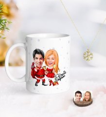Kişiye Özel Yeni Yıl Sevgililer Karikatürlü Kupa ve Kar Tanesi Kolye-3