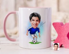 Bk Gift Kişiye Özel Futbolcu Karikatürlü Pembe Kupa Bardak-11, Sevgiliye Hediye, Arkadaşa Hediye