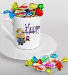 Kişiye Özel Happy Birthday Türk Kahvesi Fincanı ve Haribo Şeker Hediye Seti-4