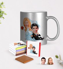 Kişiye Özel Sevgililer Günü Temalı Evleniyoruz Karikatürlü Krom Kupa ve Çikolata Hediye Seti-2
