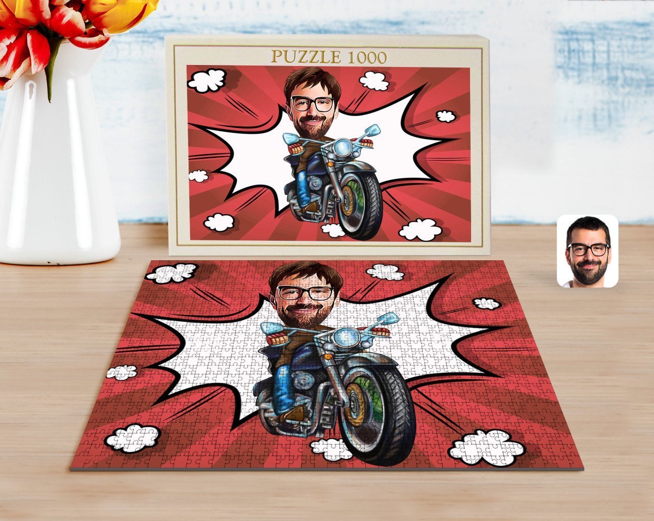 Kişiye Özel Erkek Motorcu Karikatürlü 1000 Parça Profesyonel Puzzle-2