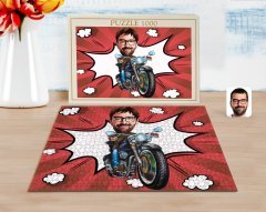 Kişiye Özel Erkek Motorcu Karikatürlü 1000 Parça Profesyonel Puzzle-2