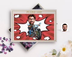 Kişiye Özel Erkek Motorcu Karikatürlü 1000 Parça Profesyonel Puzzle-2