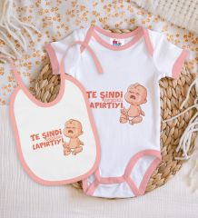BK Kids Te Şindi Koparacam Tasarımlı Pembe Bebek Body Zıbın ve Mama Önlüğü Hediye Seti-1