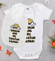 BK Kids Takatum Kalmadi Tasarımlı Beyaz Bebek Body Zıbın ve Mama Önlüğü Hediye Seti-1