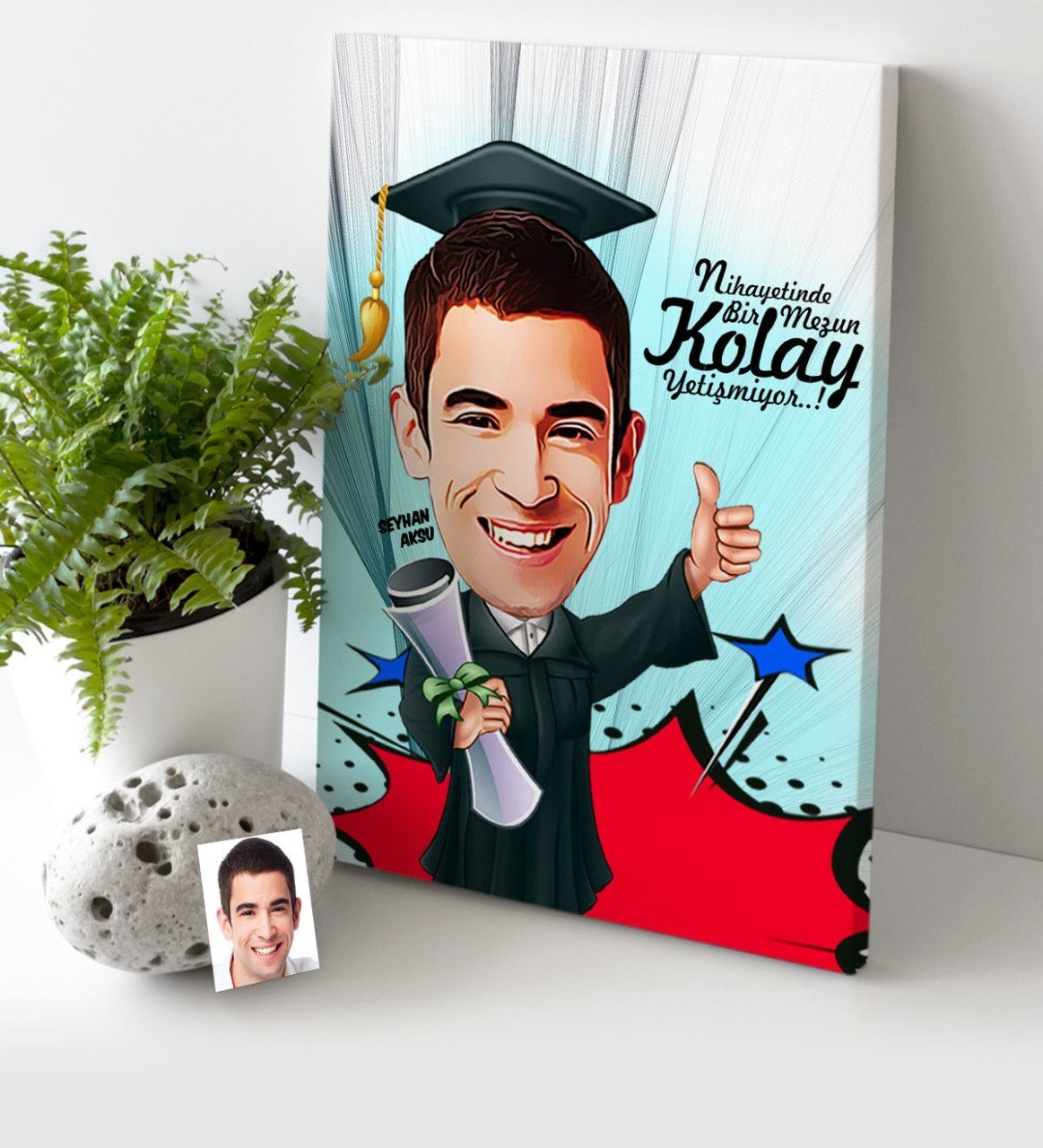 Kişiye Özel Bay Mezun Karikatür Kanvas Tablo (30 x 50 cm.) 1