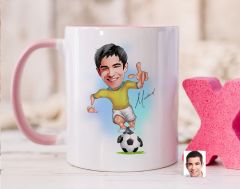 Bk Gift Kişiye Özel Futbolcu Karikatürlü Pembe Kupa Bardak-10, Sevgiliye Hediye, Arkadaşa Hediye