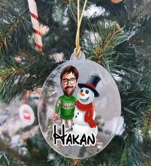 BK Gift Kişiye Özel Karikatür Tasarımlı Şeffaf Pleksi Yılbaşı Ağaç Süsü- 2, Yeni Yıl Hediyesi, Resimli Ağaç Süsü