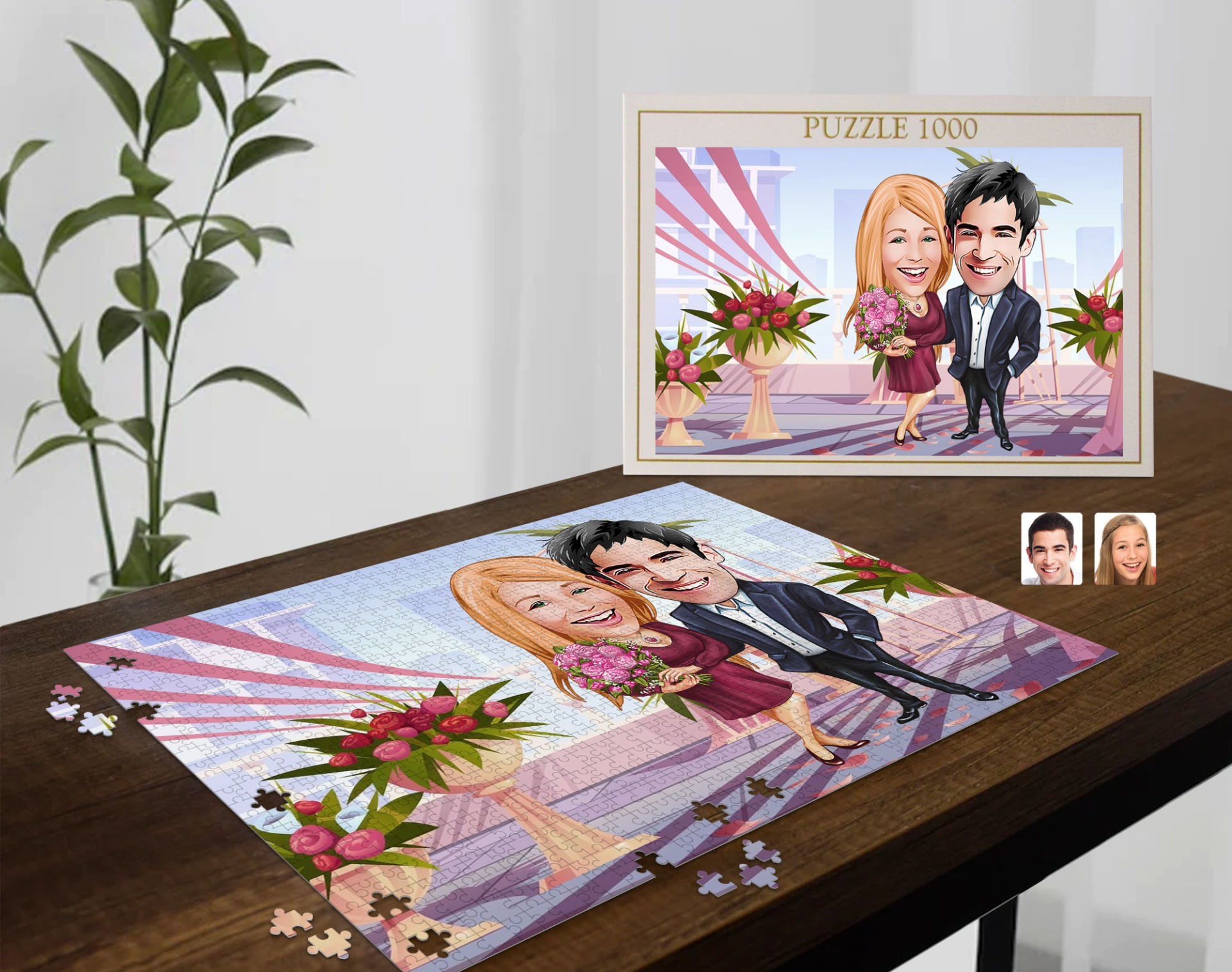 BK Gift Kişiye Özel Sevgililer Karikatürlü 1000 Parça Profesyonel Puzzle-27