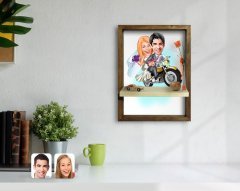 Kişiye Özel Evleniyoruz Karikatürlü Doğal Masif Ahşap Çerçeveli Tablo Duvar Rafı-8