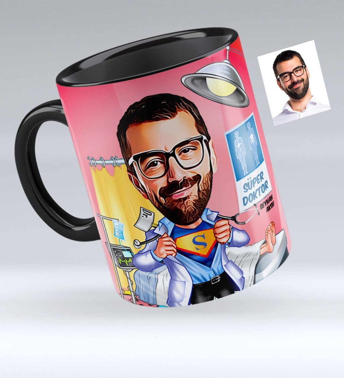 Kişiye Özel Bay Doktor Karikatürlü Siyah Kupa Bardak - 2