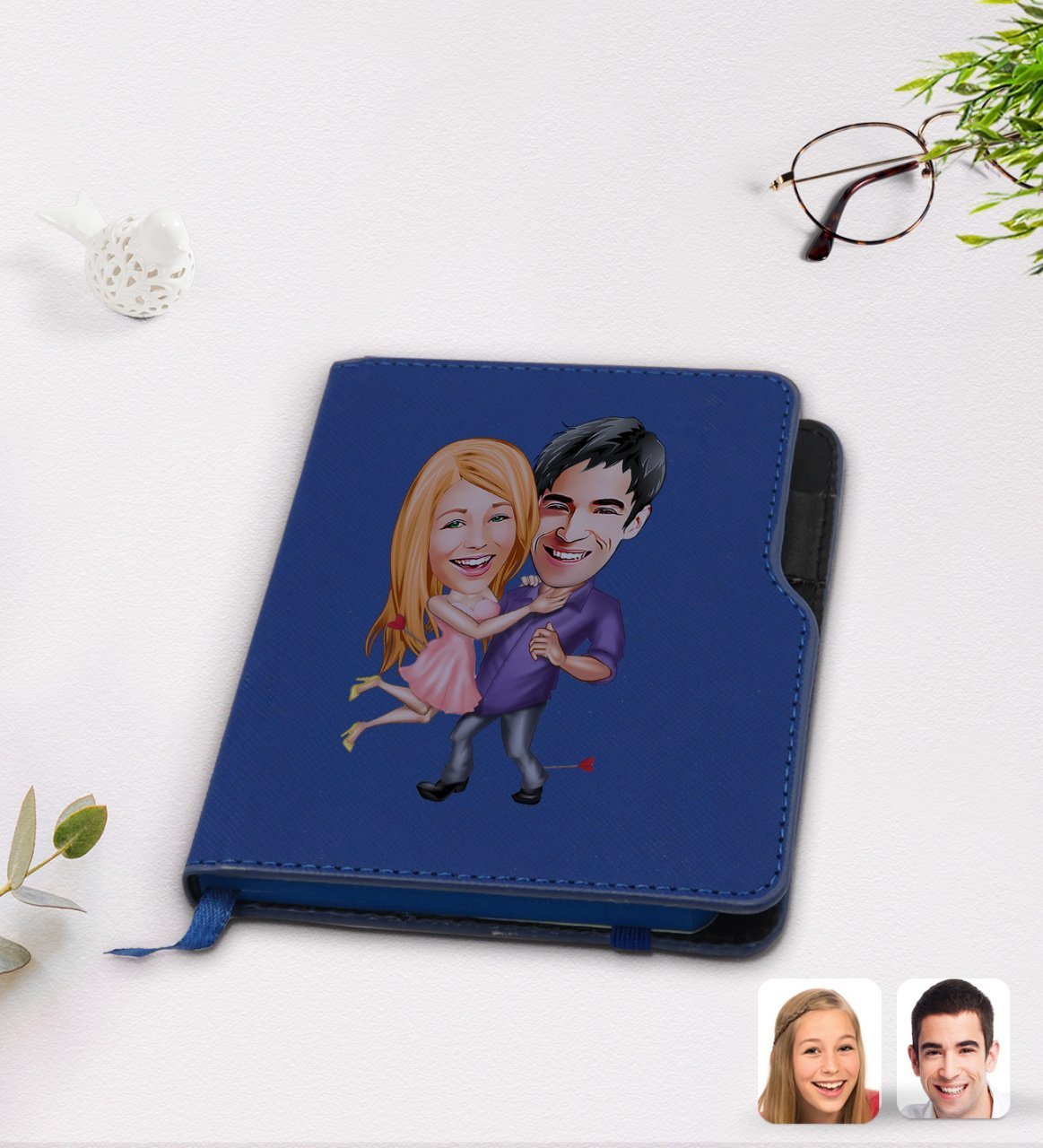 Kişiye Özel Sevgililer Karikatürlü Lacivert Termo Deri Defter-3