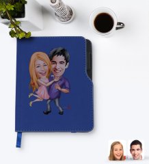 Kişiye Özel Sevgililer Karikatürlü Lacivert Termo Deri Defter-3