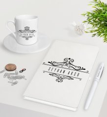 Kişiye Özel İsimli Beyaz Defter Kalem Türk Kahvesi Fincanı Seti-8