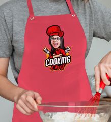 BK Gift Kişiye Özel Kadın Chef Karikatürlü Profesyonel Kırmızı Mutfak Önlüğü, Aşçı Önlüğü, Şef Önlüğü, Arkadaşa Hediye-5