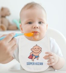 BK Kids Süper Kızan Tasarımlı Beyaz Bebek Body Zıbın ve Mama Önlüğü Hediye Seti-1