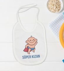 BK Kids Süper Kızan Tasarımlı Beyaz Bebek Body Zıbın ve Mama Önlüğü Hediye Seti-1