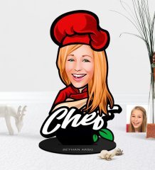 Kişiye Özel Bayan Chef Karikatürlü Ahşap Biblo-10