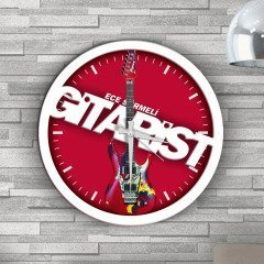 Kişiye Özel Mesleki Gitarist Ahşap Duvar Saati - 4