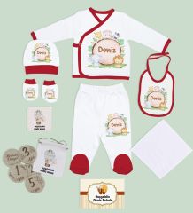 BK Kids Kişiye Özel Kırmızı Hastane Çıkışı,Bebek Anı Kartı,Yeni Doğan Bebek Giyim Hediyesi,9 Parça Bebek Hediye Seti-6