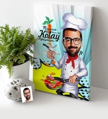 Kişiye Özel Bay Master Chef Karikatür Kanvas Tablo (30 x 50 cm.) 1
