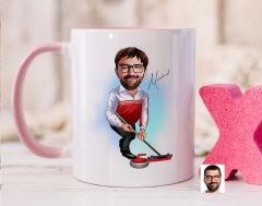 Bk Gift Kişiye Özel Curling Karikatürlü Pembe Kupa Bardak-1, Sevgiliye Hediye, Arkadaşa Hediye