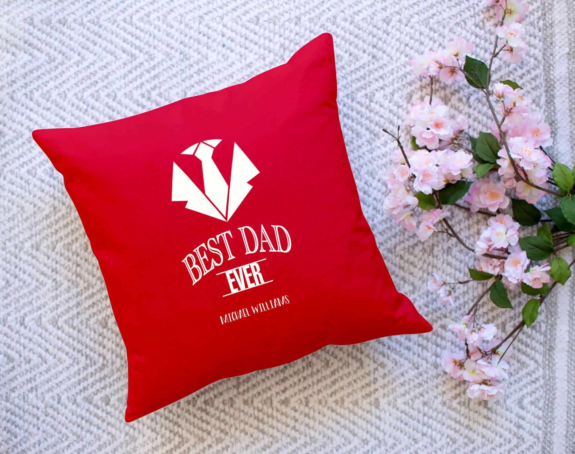 BK Gift Kişiye Özel İsimli Babalar Günü Tasarımlı Kırmızı Kırlent Yastık-12 Babaya Hediye, Ev Dekorasyonu, Babalar Günü Hediyesi