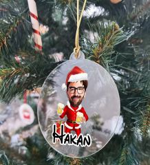 BK Gift Kişiye Özel Karikatür Tasarımlı Şeffaf Pleksi Yılbaşı Ağaç Süsü- 1, Yeni Yıl Hediyesi, Resimli Ağaç Süsü