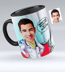 Kişiye Özel Bay Doktor Karikatürlü Siyah Kupa Bardak - 1