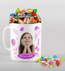Kişiye Özel Fotoğraflı Doğum Günü Temalı Kupa ve Haribo Fruitbons Şeker Hediye Seti-4
