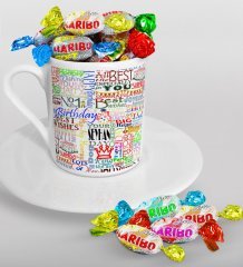Kişiye Özel Happy Birthday Türk Kahvesi Fincanı ve Haribo Şeker Hediye Seti-2