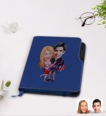 Kişiye Özel Sevgililer Karikatürlü Lacivert Termo Deri Defter-2