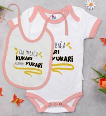 BK Kids Takun Bağa Kukari Tasarımlı Pembe Bebek Body Zıbın ve Mama Önlüğü Hediye Seti-1