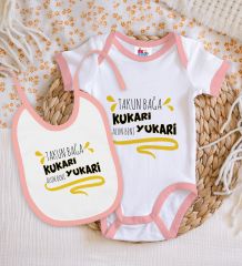 BK Kids Takun Bağa Kukari Tasarımlı Pembe Bebek Body Zıbın ve Mama Önlüğü Hediye Seti-1
