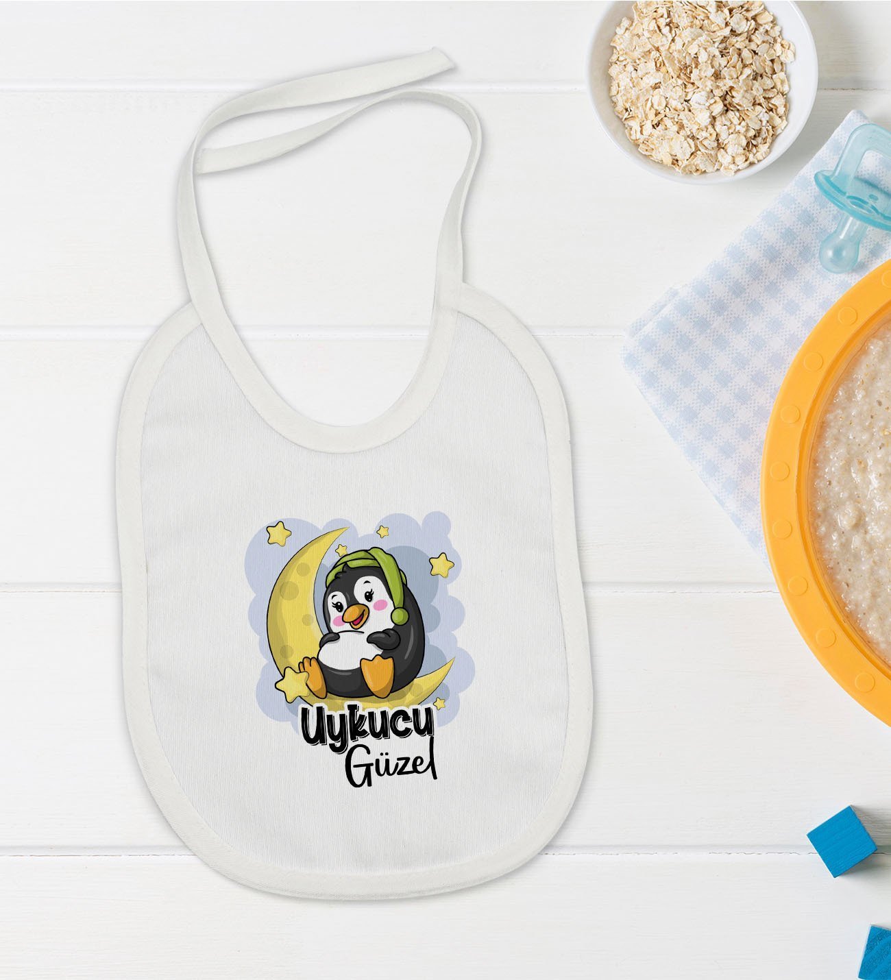 BK Kids Uykucu Güzel Tasarımlı Bebek Mama Önlüğü - Model 1