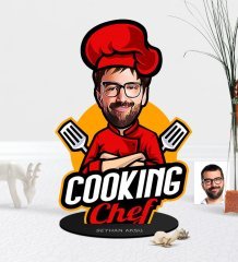 Kişiye Özel Bay Chef Karikatürlü Ahşap Biblo-11