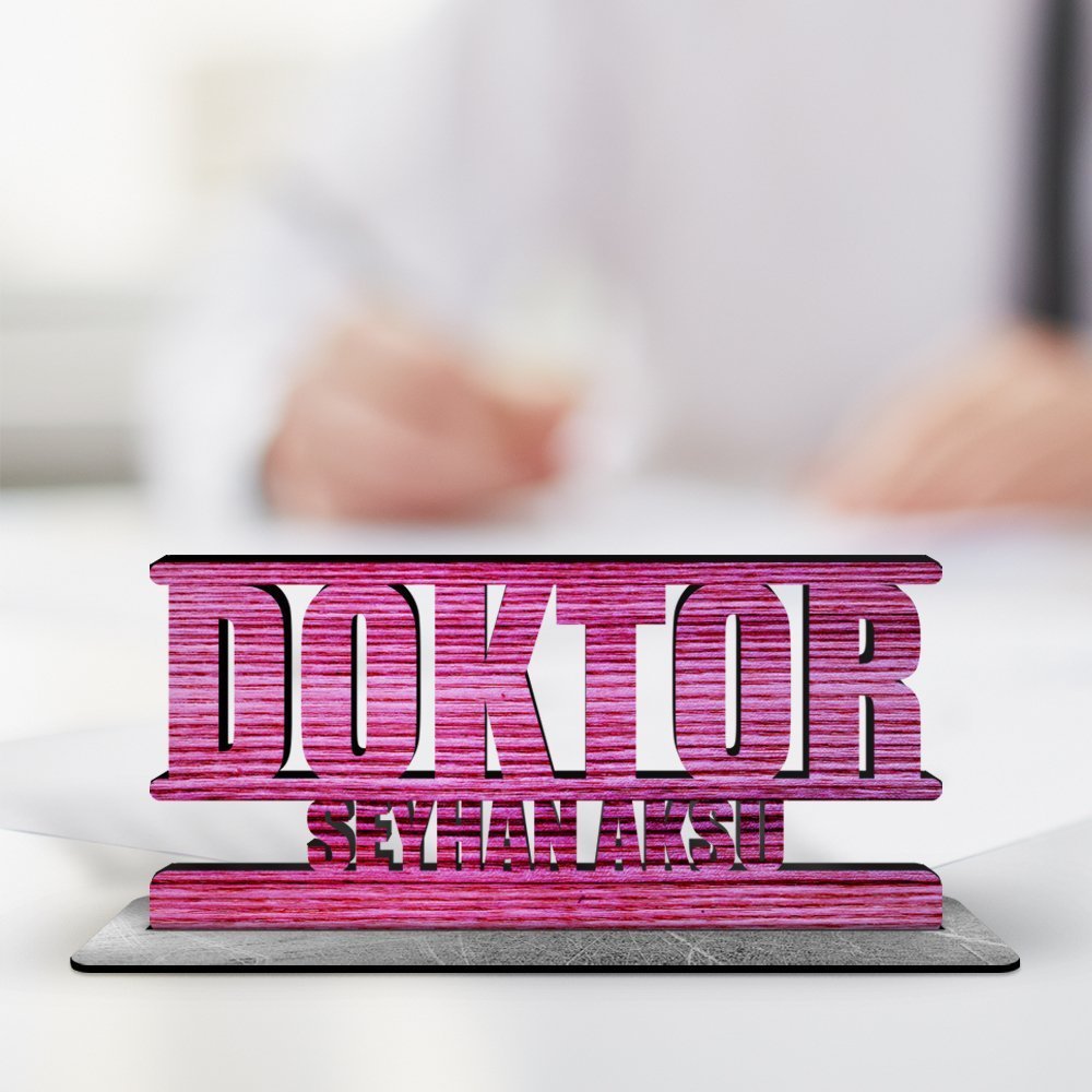 Kişiye Özel Mesleki Doktor Ahşap Masa İsimliği (Model A4)